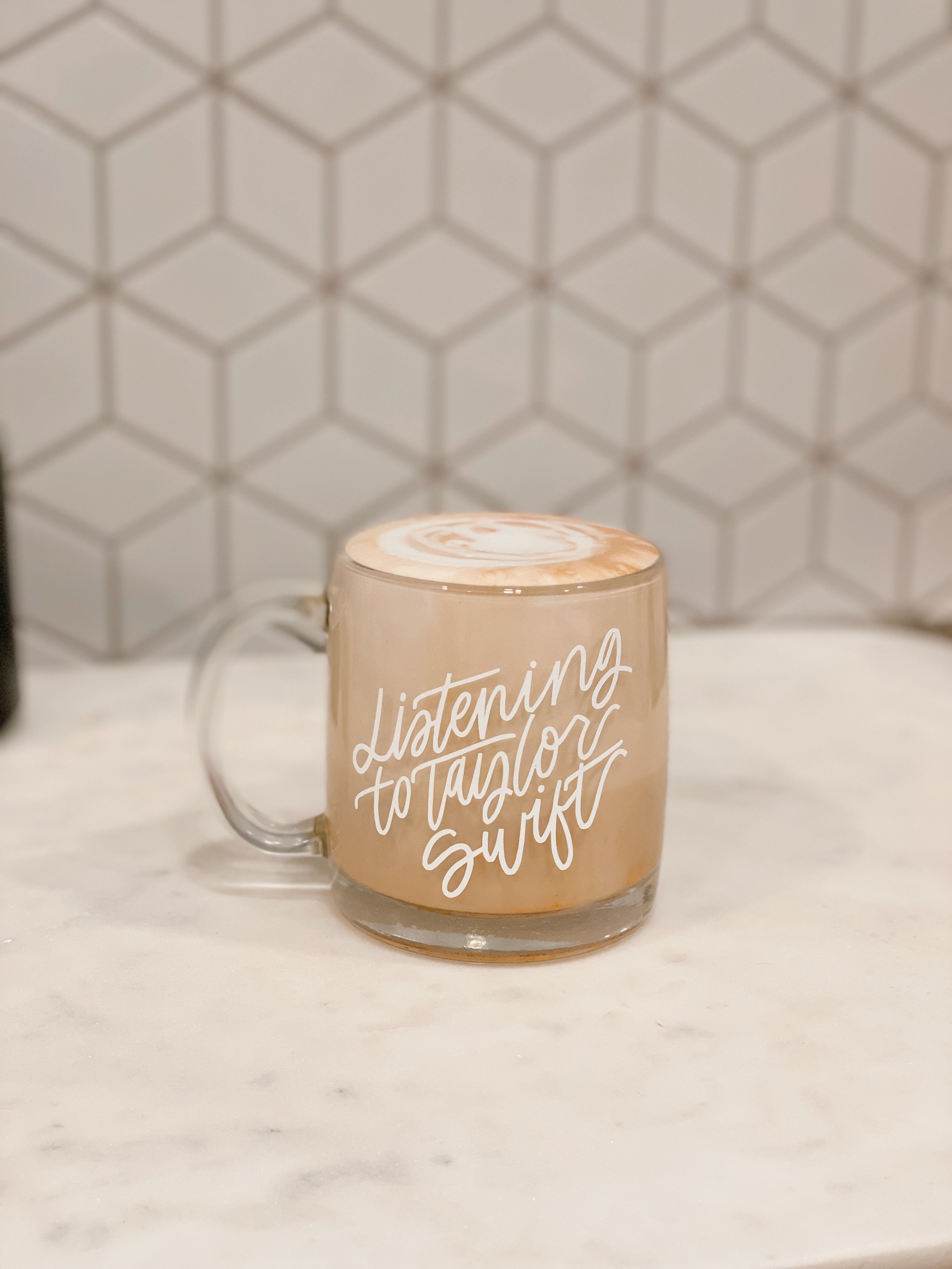 Listening to Taylor Swift Glass Coffee and Tea Mug by Brearly & Co. –  Brearly & Co.